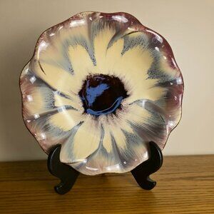 Vintage West German Pottery Floral Plate / Shallow Bowl Hand Painted 10"